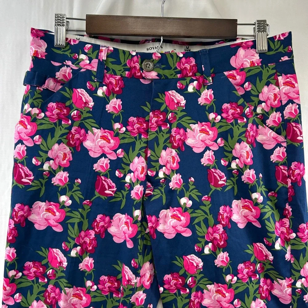 Royal & Awesome Golf Pants Mens 30/30 Navy Pink Peony Floral Print Trousers